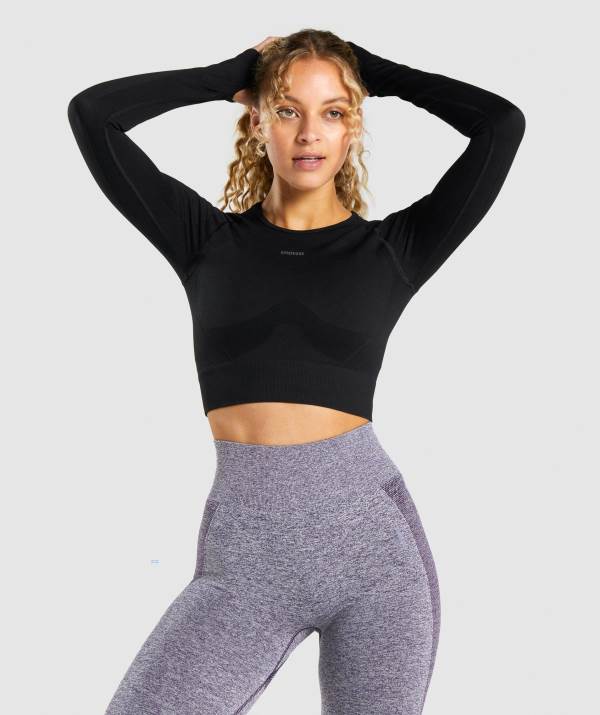 Damske Crop Top Gymshark Flex Sports Long Sleeve Tmavo Siva Čierne | ZB0642189
